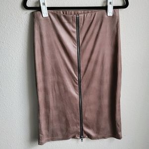 Lena Gabrielle Tan Exposed Zipper Midi Skirt